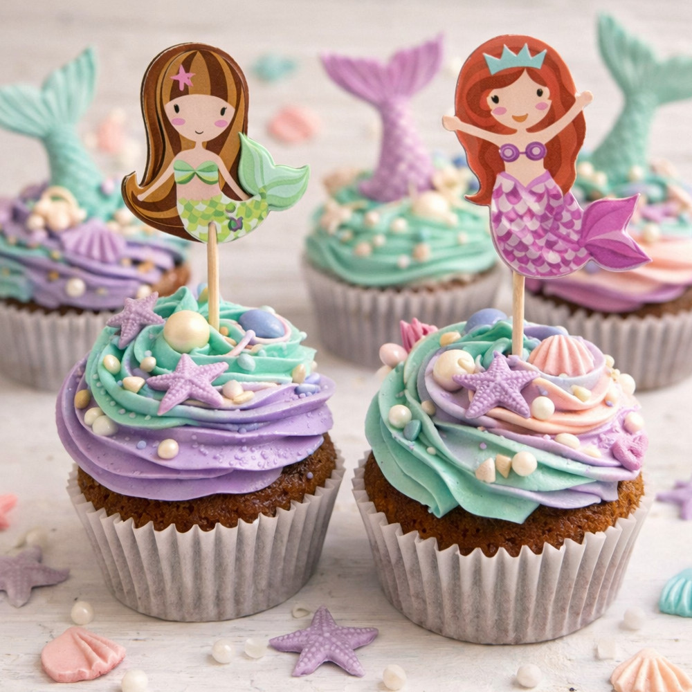 Set 12 buc. scobitori decorative, roz, 10.5x4 cm, sirena, PPQT9989 - imagine 3