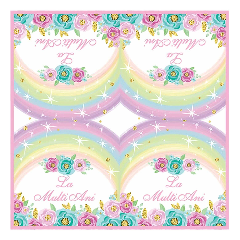 Servetele tort multicolor, 33x33 cm, flori, la multi ani, PZ3868