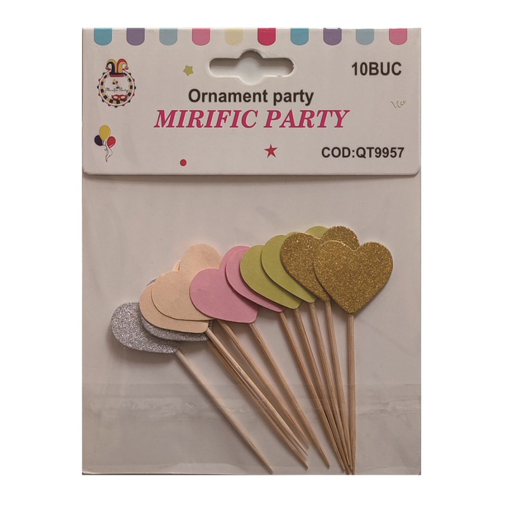 Set 10 buc. scobitori decorative, multicolor, cu sclipici, inima, PPQT9957 - imagine 2