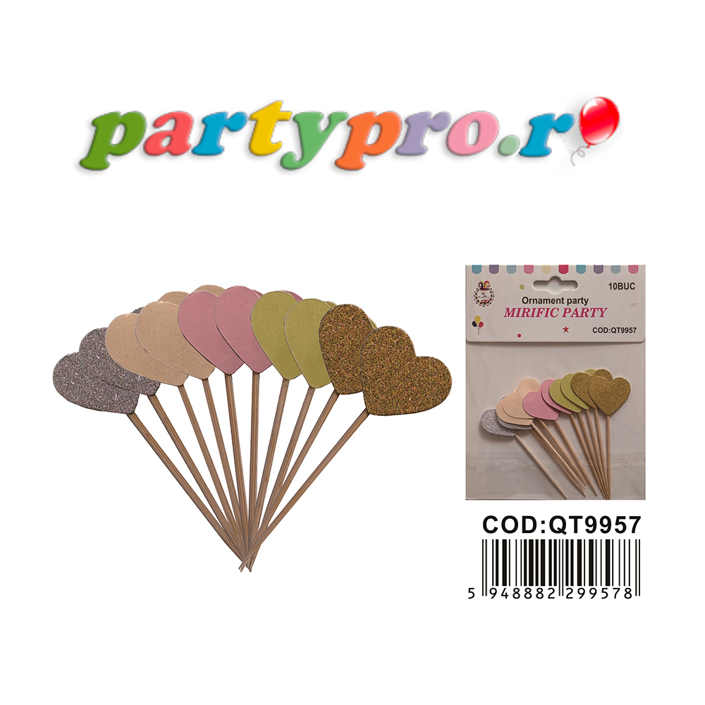 Set 10 buc. scobitori decorative, multicolor, cu sclipici, inima, PPQT9957 - imagine 3