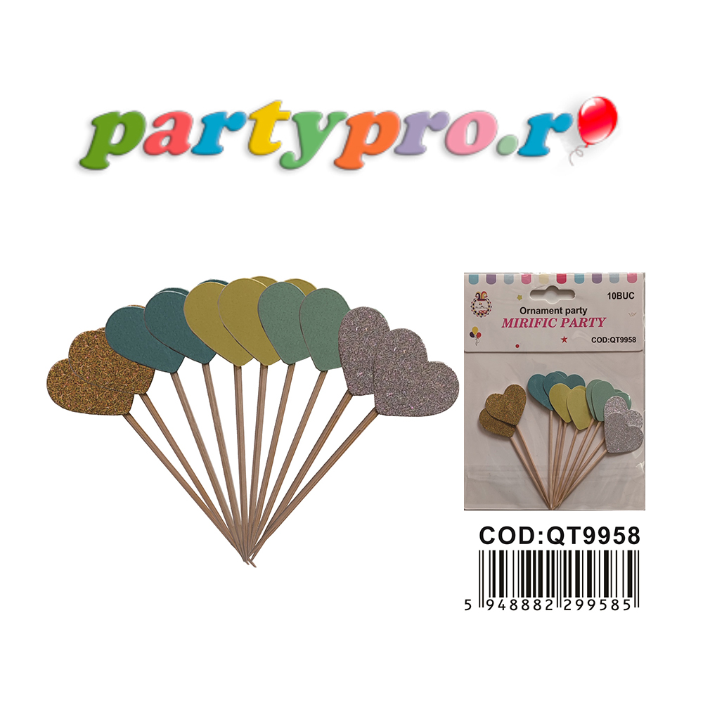 Set 10 buc. scobitori decorative, multicolor, cu sclipici, inima, PPQT9958 - imagine 3