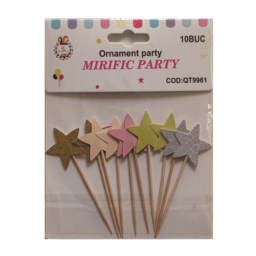 Set 10 buc. scobitori decorative, multicolor, cu sclipici, stea, PPQT9961 - imagine 2