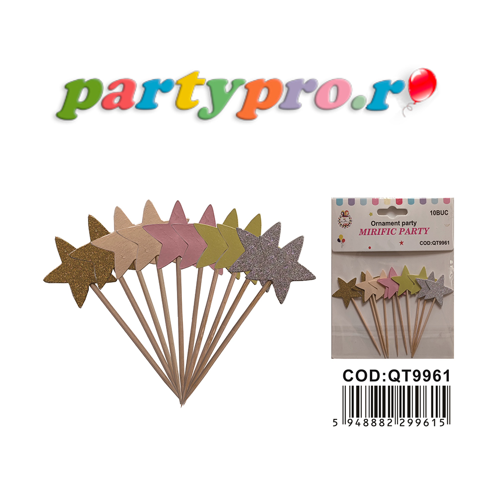 Set 10 buc. scobitori decorative, multicolor, cu sclipici, stea, PPQT9961 - imagine 3