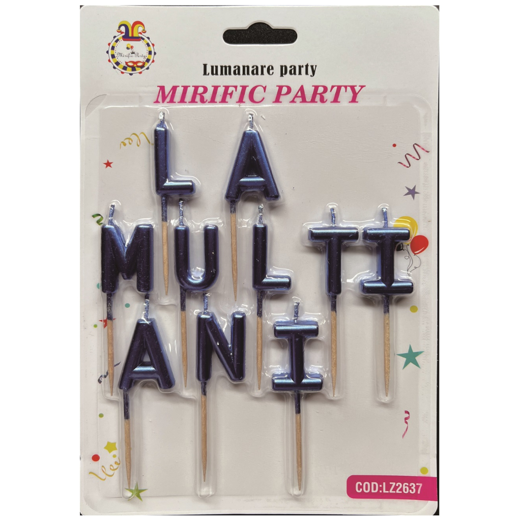 Set 10 lumanari tort albastru, 3 cm, la multi ani