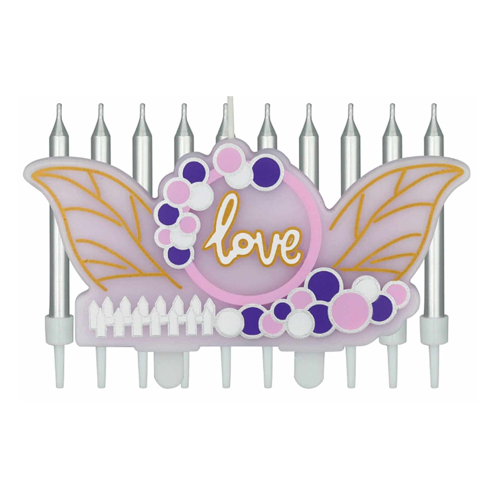 Set 10 lumanari tort argintiu, auriu, alb, roz, violet, 12.5x5.5x1 cm, love