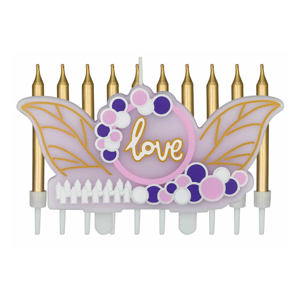 Set 10 lumanari tort auriu, alb, roz, violet, 12.5x5.5x1 cm, love