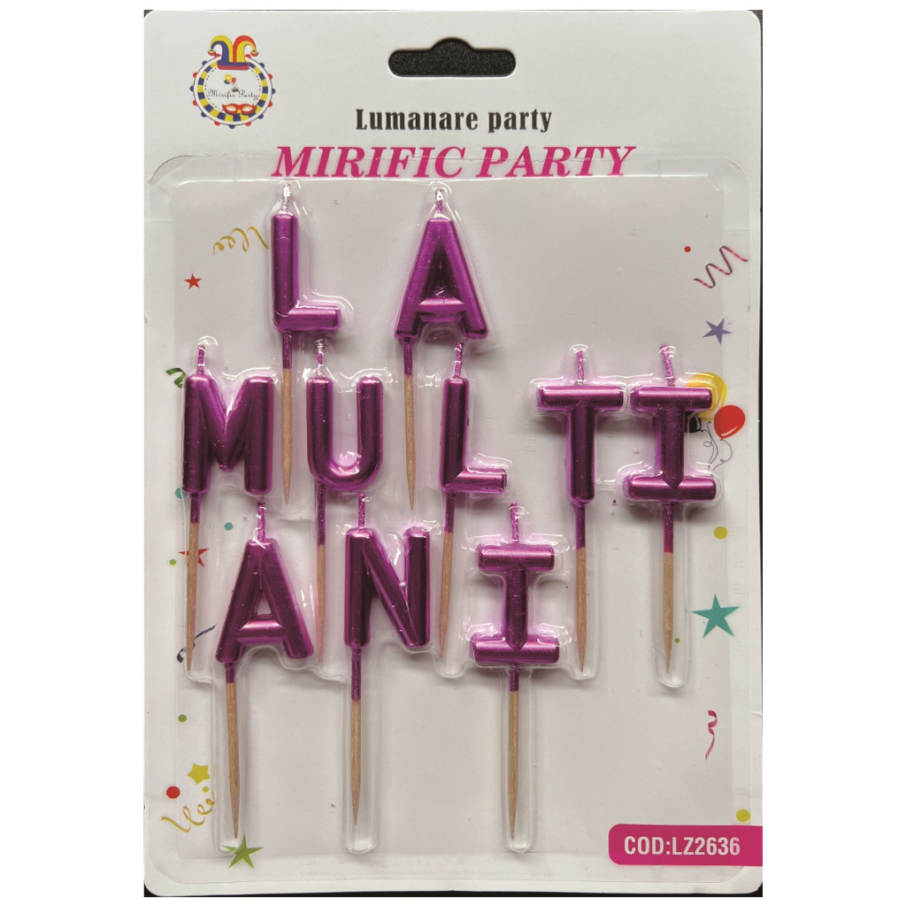 Set 10 lumanari tort violet, 3 cm, la multi ani