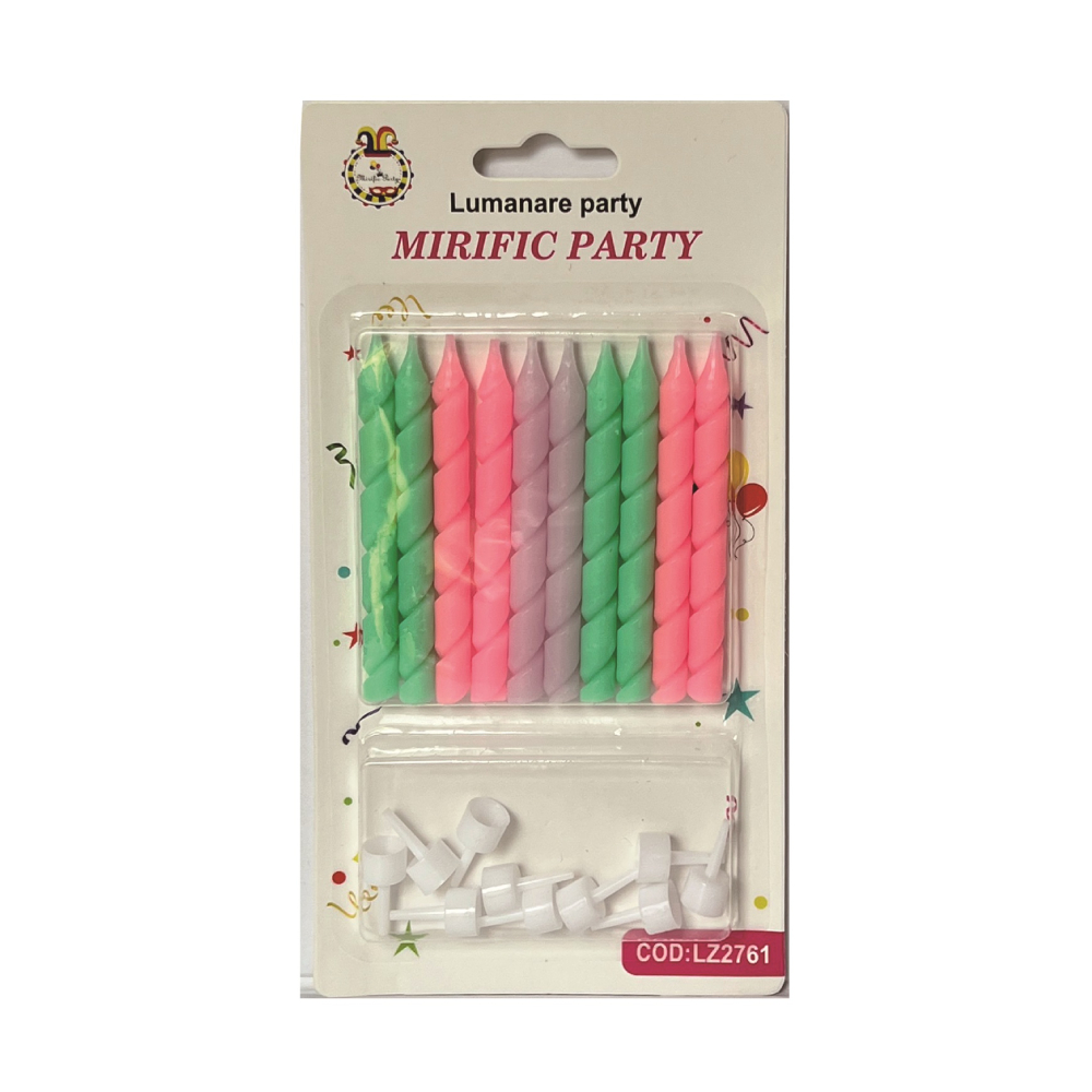 Set 10 lumanari tort, roz, verde, violet, 8 cm, PPLZ2761