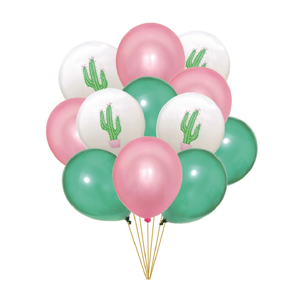 Set 12 baloane party latex roz, alb, verde, TZ5211, cactus, 30 cm