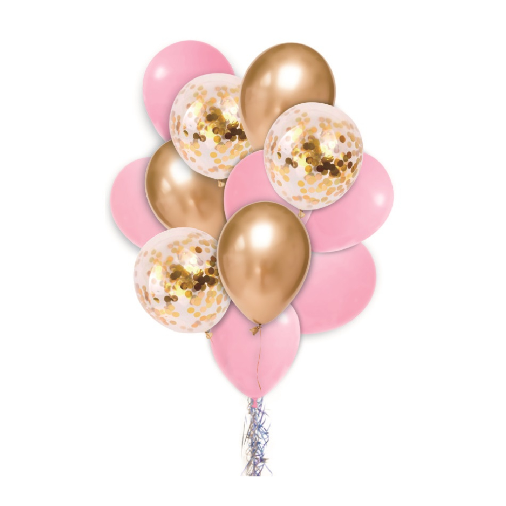 Set 12 baloane party latex roz, auriu, paiete aurii, TZ5136, 30 cm