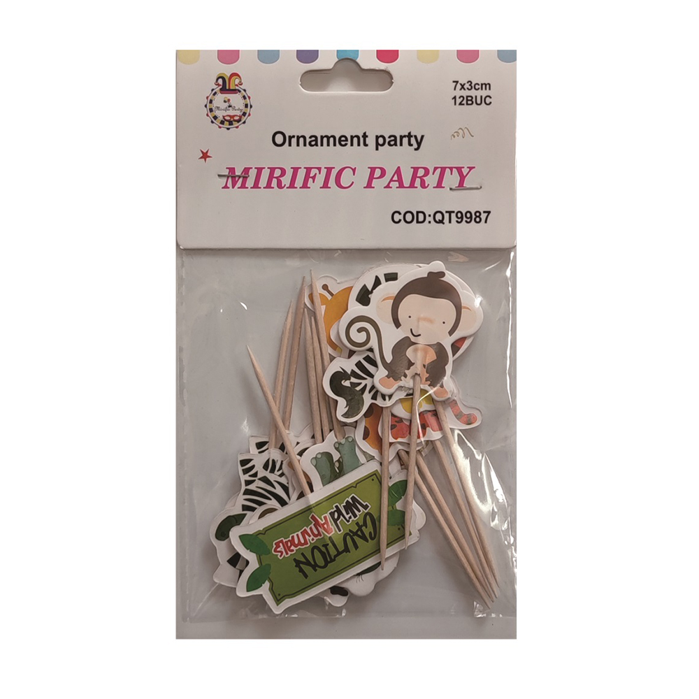 Set 12 buc. scobitori decorative, multicolor, 7x3 cm, animalute, jungla, PPQT9987 - imagine 2