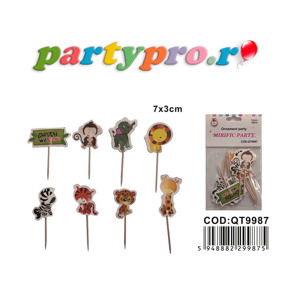 Set 12 buc. scobitori decorative, multicolor, 7x3 cm, animalute, jungla, PPQT9987 - imagine 3