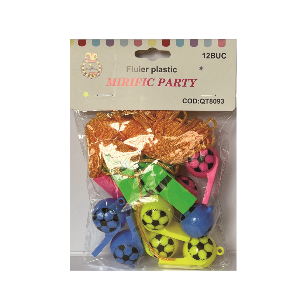 Set 12 fluiere plastic, diverse culori, minge fotbal, PPQT8093