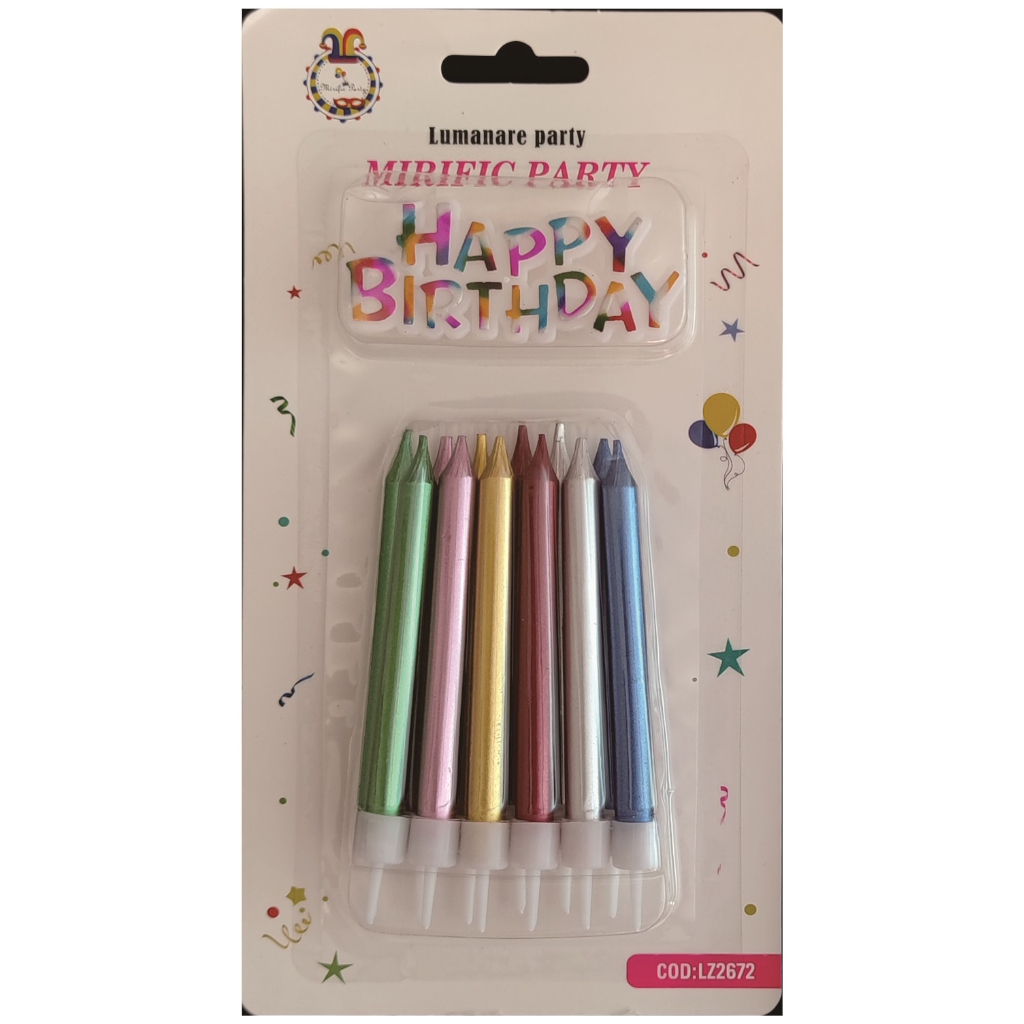 Set 12 lumanari tort, multicolor, 7 cm
