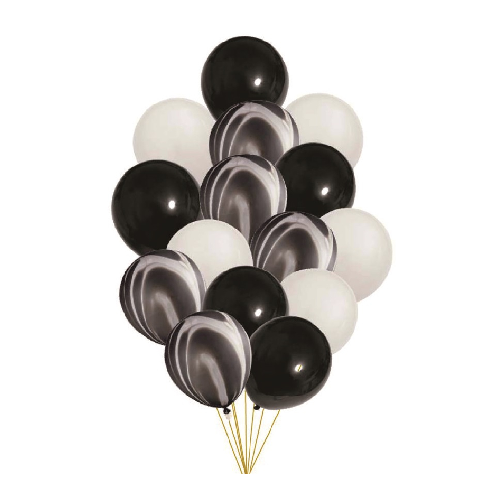 Set 15 baloane party latex alb, negru, TZ5264, 30 cm