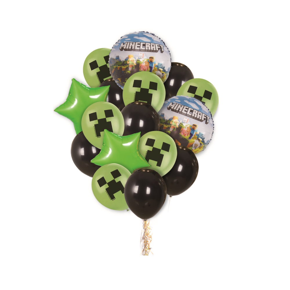 Set 16 baloane party, verde, negru, Minecraft, PPTZ5371