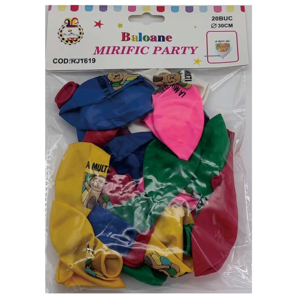 Set 20 baloane party multicolor, 30 cm, pisica, la multi ani, RJ1619