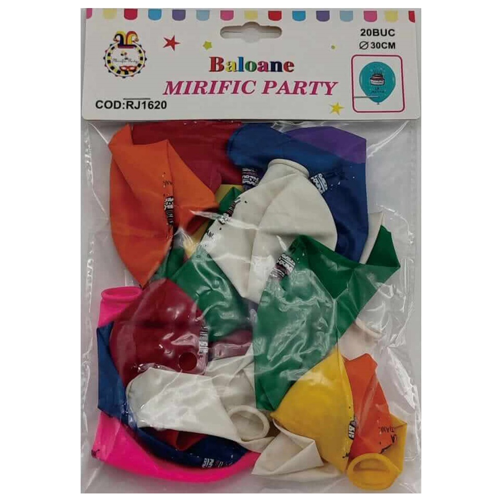 Set 20 baloane party multicolor, 30 cm, tort, la multi ani, RJ1620