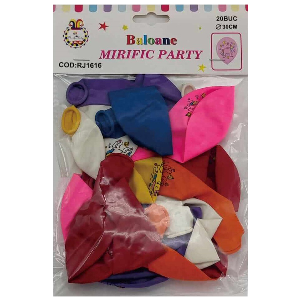 Set 20 baloane party multicolor, 30 cm, unicorn, RJ1616