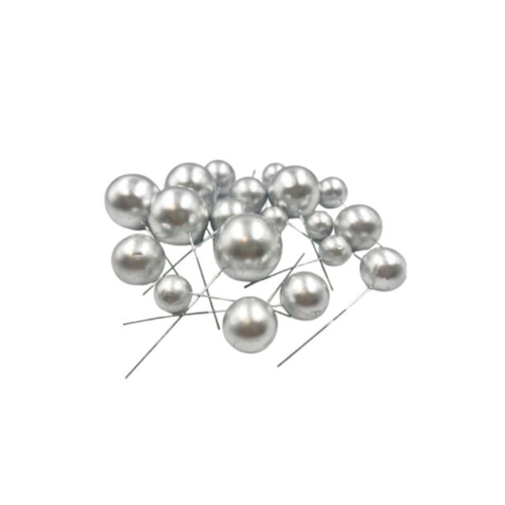 Set 20 bile necomestibile decorative pentru tort, argintiu, PPQT8395