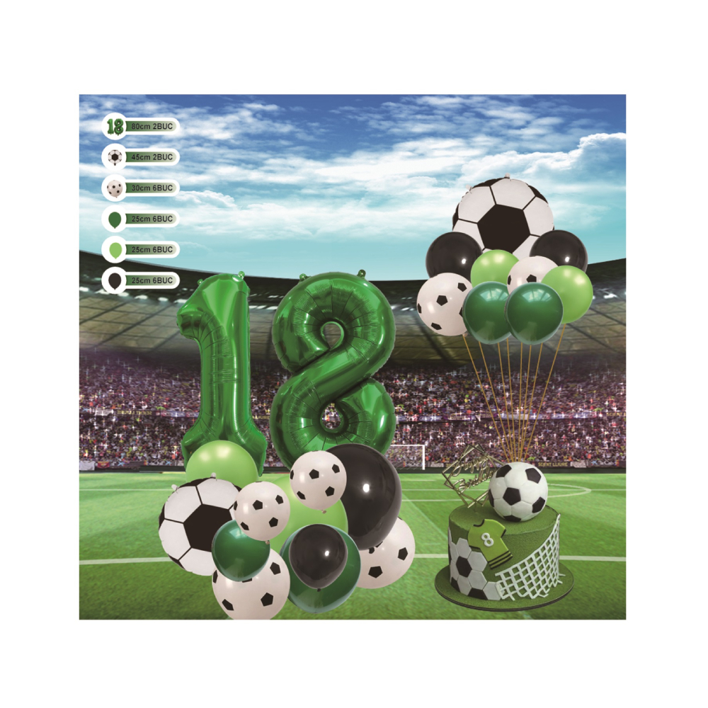 Set 28 baloane alb, negru, verde, 18 ani, majorat, fotbal, PPTZ5377