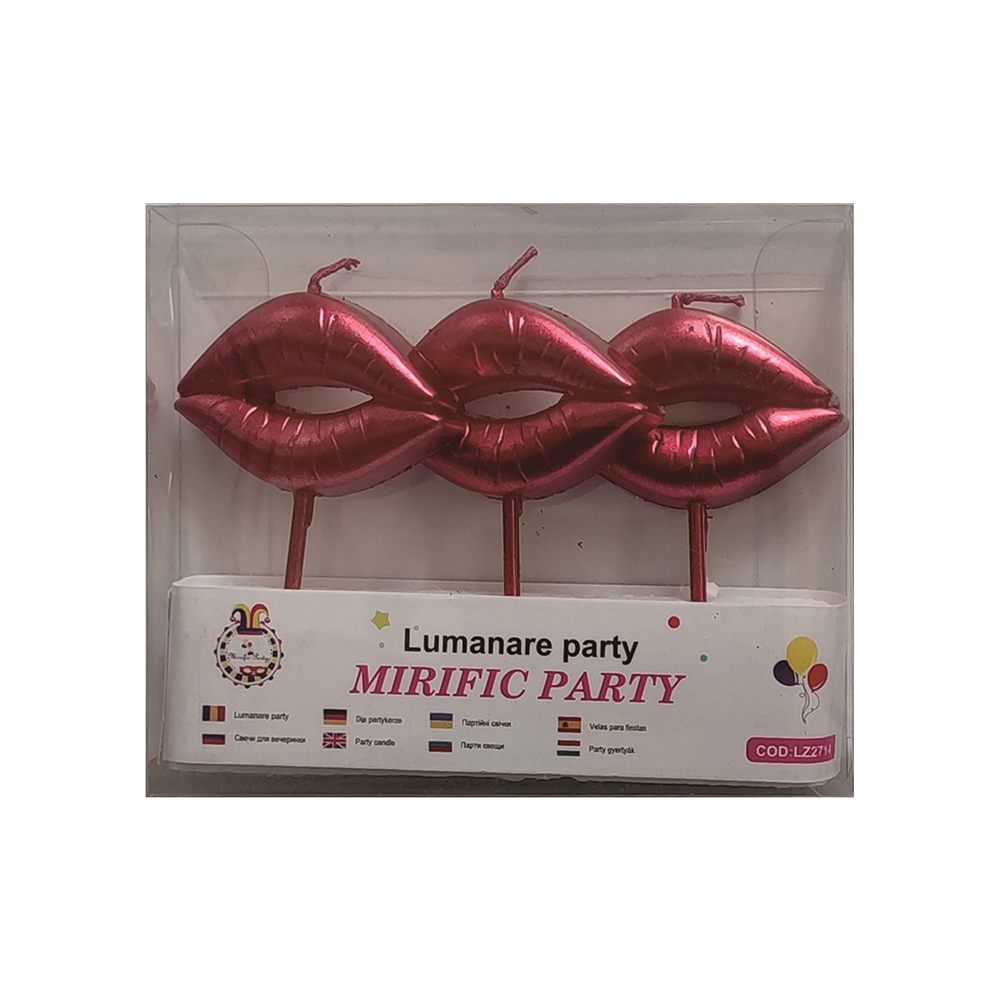 Set 3 lumanari tort, rosu, buze, PPLZ2714