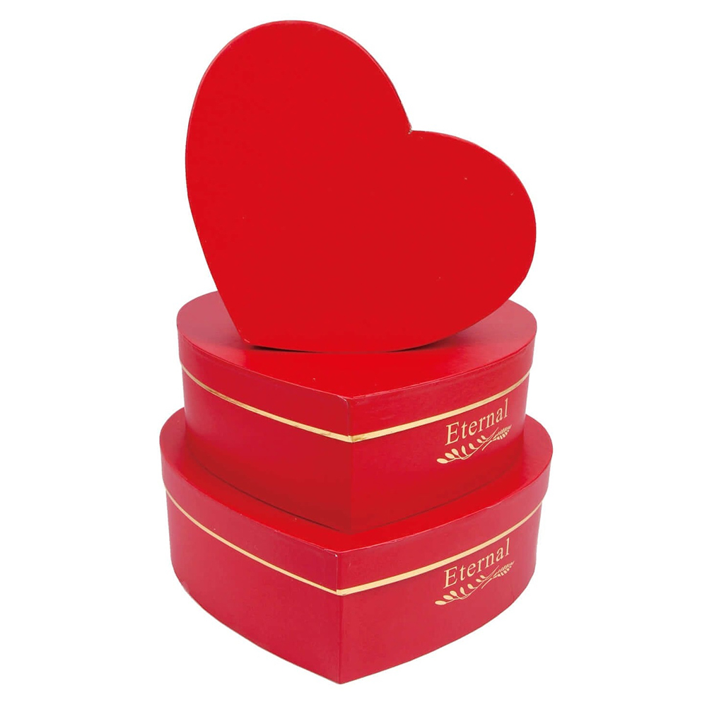 Set 3 cutii cadou rosu, auriu, diverse marimi, eternal, PZ3927