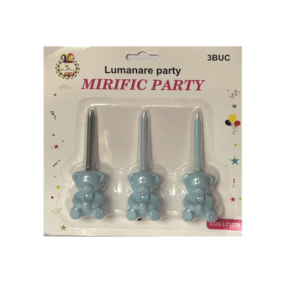 Set 3 lumanari, albastru, ursulet, PPLZ2779