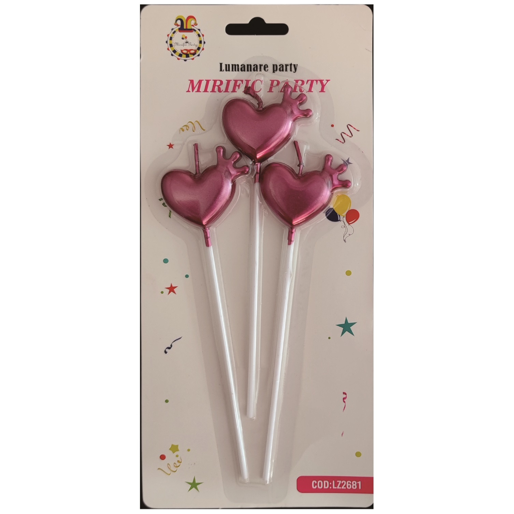 Set 3 lumanari tort violet, 3 cm, inima