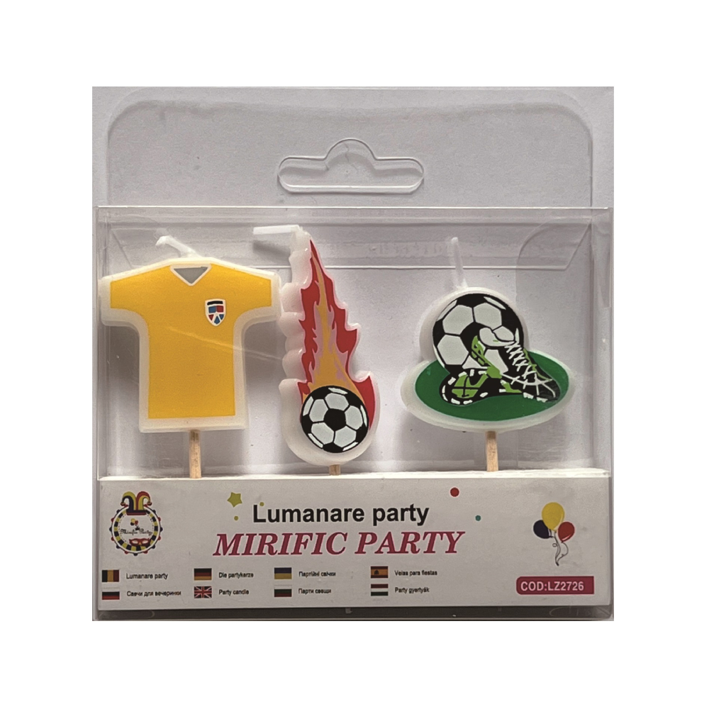 Set 3 lumanari tort, multicolor, fotbal, PPLZ2726
