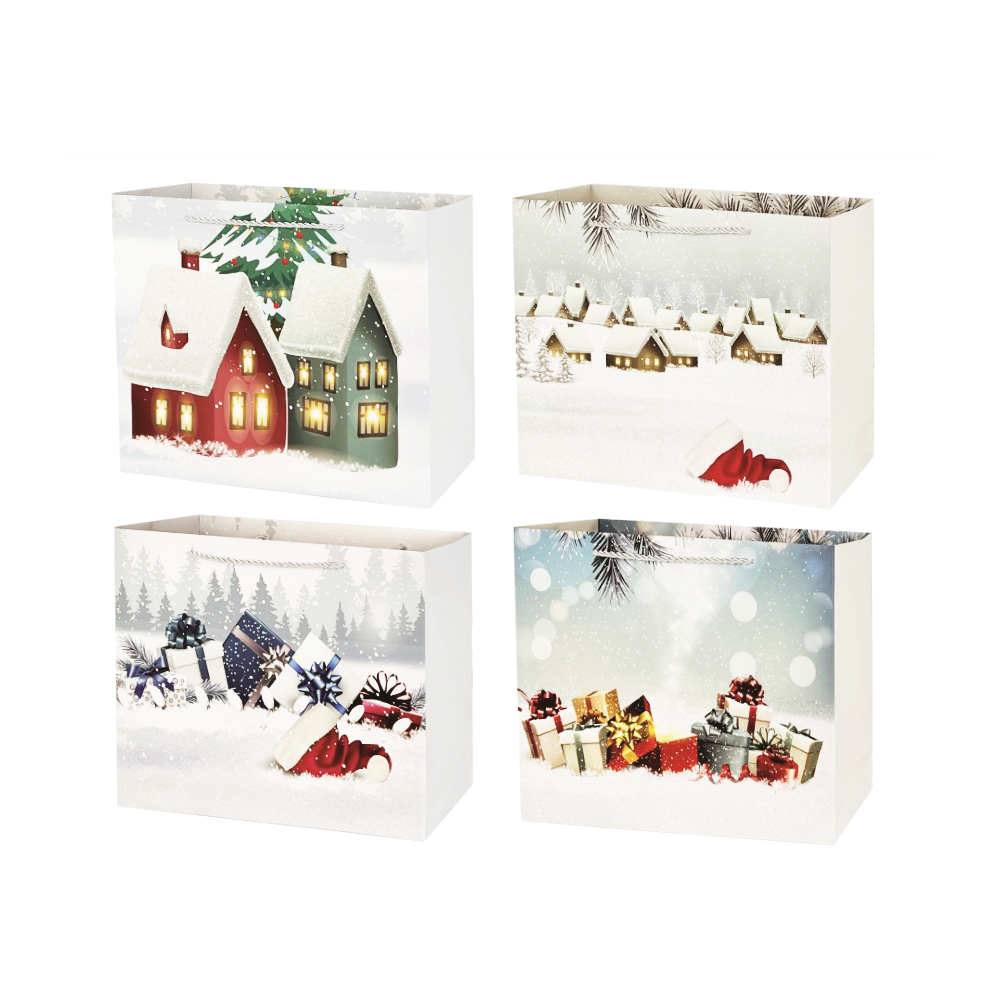 Set 4 pungi cadou, alb, 32x26x10 cm, Craciun, PPPZ7285