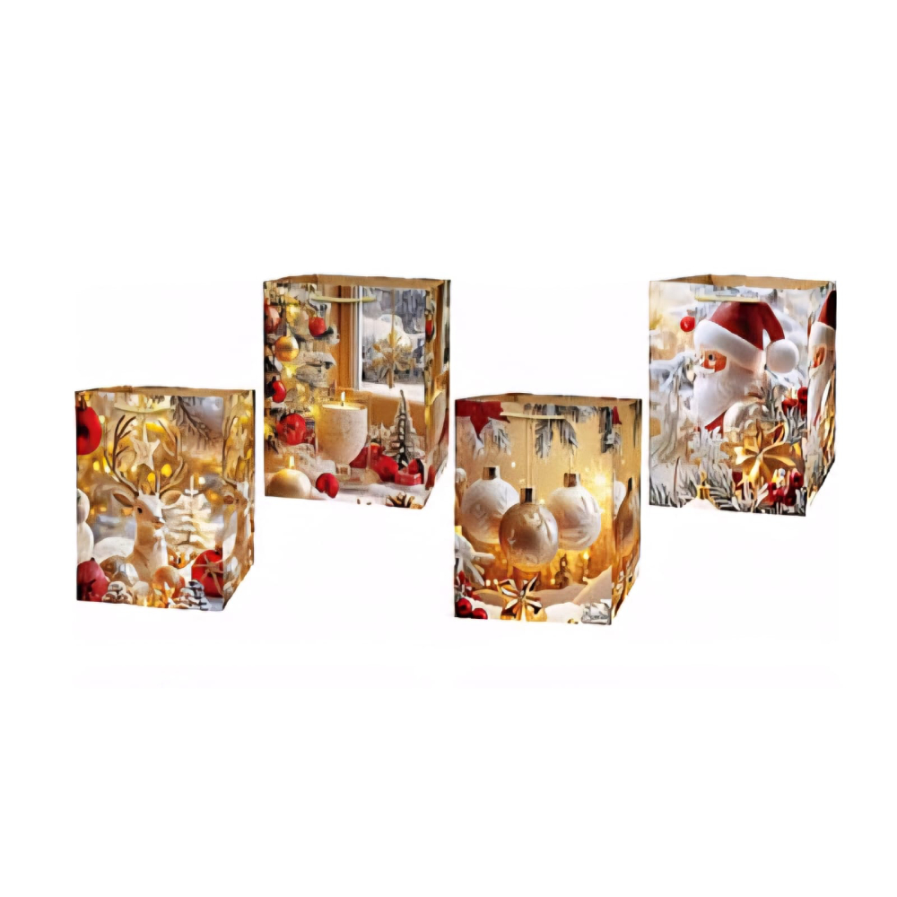 Set 4 pungi cadou, auriu, 32x26x10 cm, Craciun, PPPZ7497