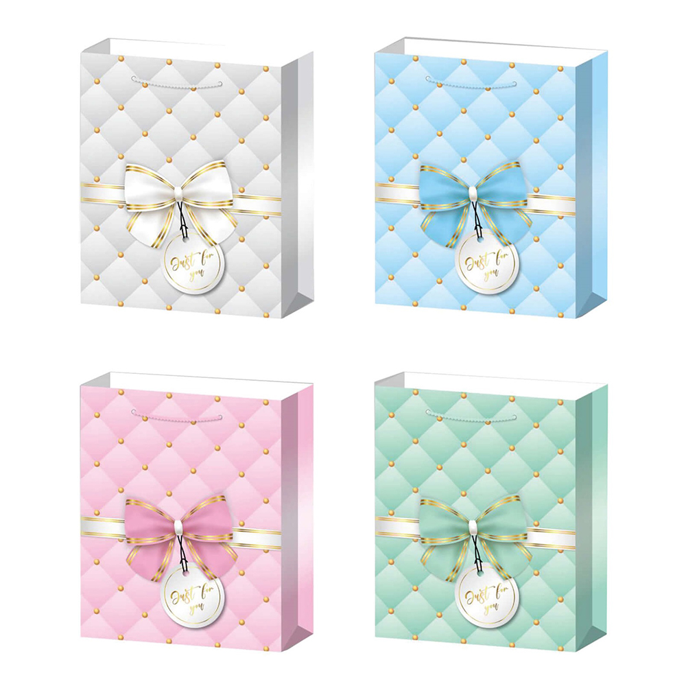 Set 4 pungi cadou gri, roz, albastru, verde, auriu, 40x32x12 cm, PZ3802