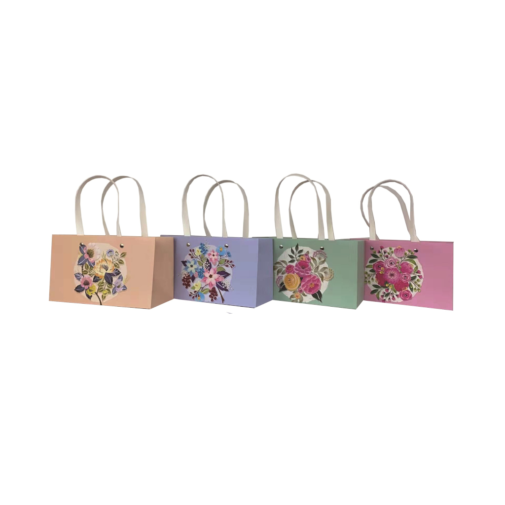 Set 4 pungi cadou multicolor, 28x17x12 cm, flori