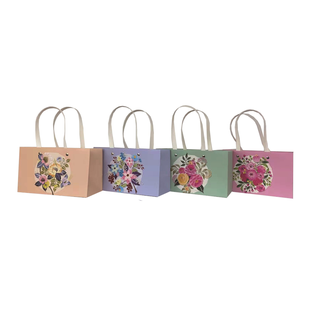 Set 4 pungi cadou multicolor, 36x21x12 cm, flori