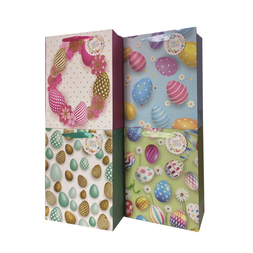 Set 4 pungi cadou multicolor, 32x26x12 cm, oua colorate, paste