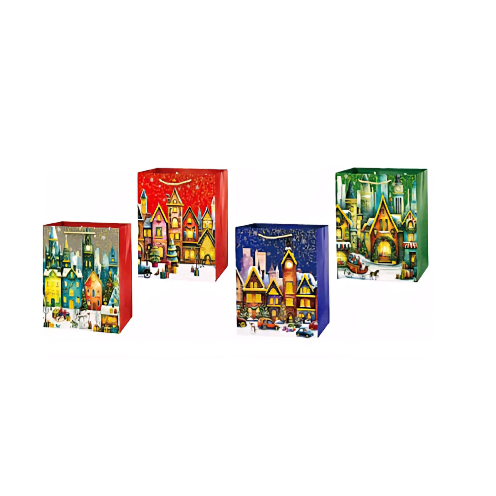 Set 4 pungi cadou, multicolor, 32x26x10 cm, Craciun, PPPZ7503