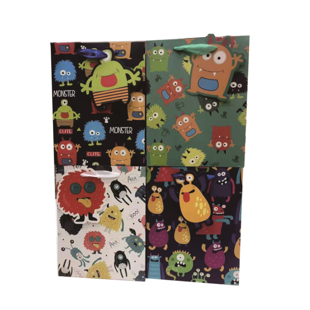 Set 4 pungi cadou multicolor, 32x26x12 cm, monstruleti