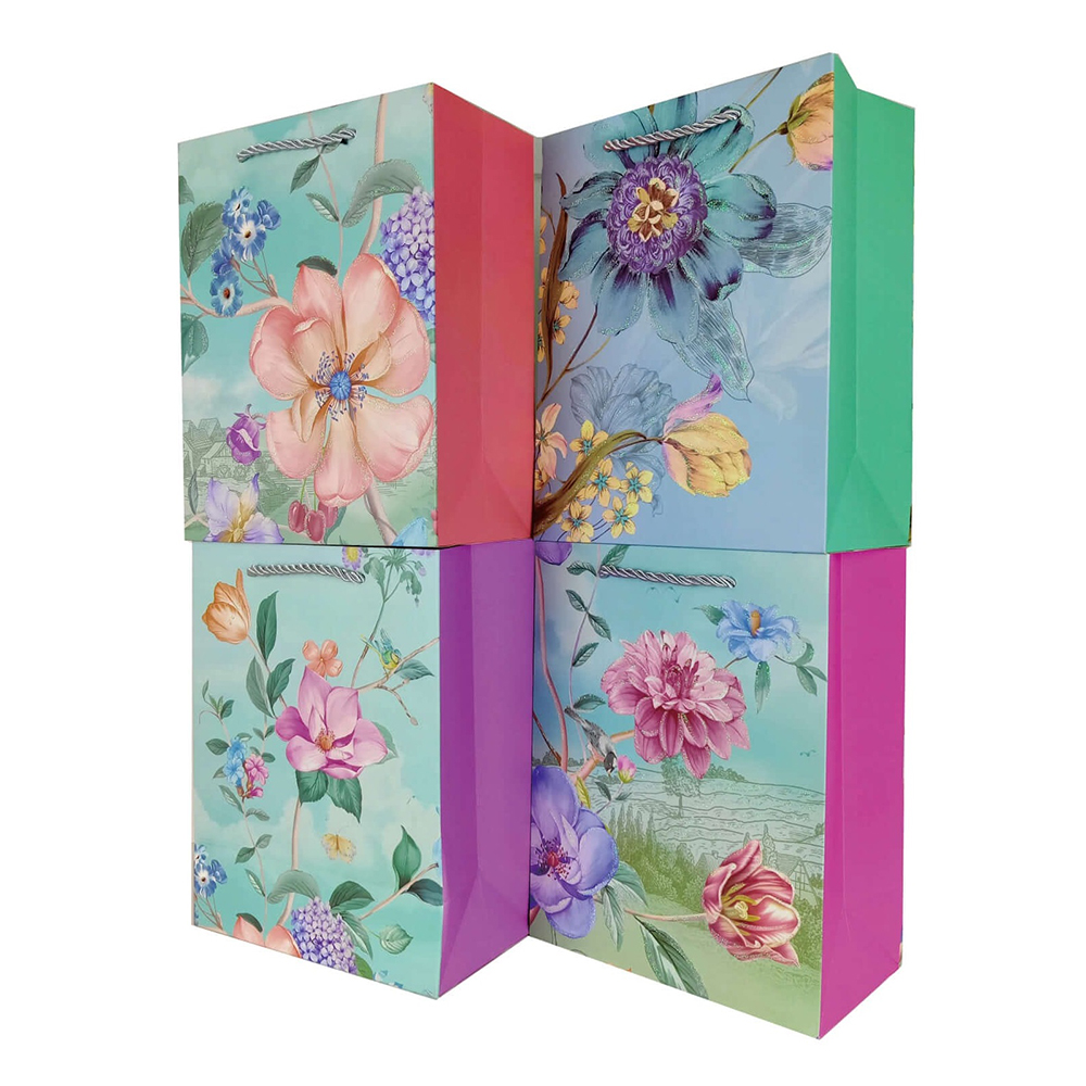 Set 4 pungi cadou multicolor, 55x40x15 cm, floare, PZ3775