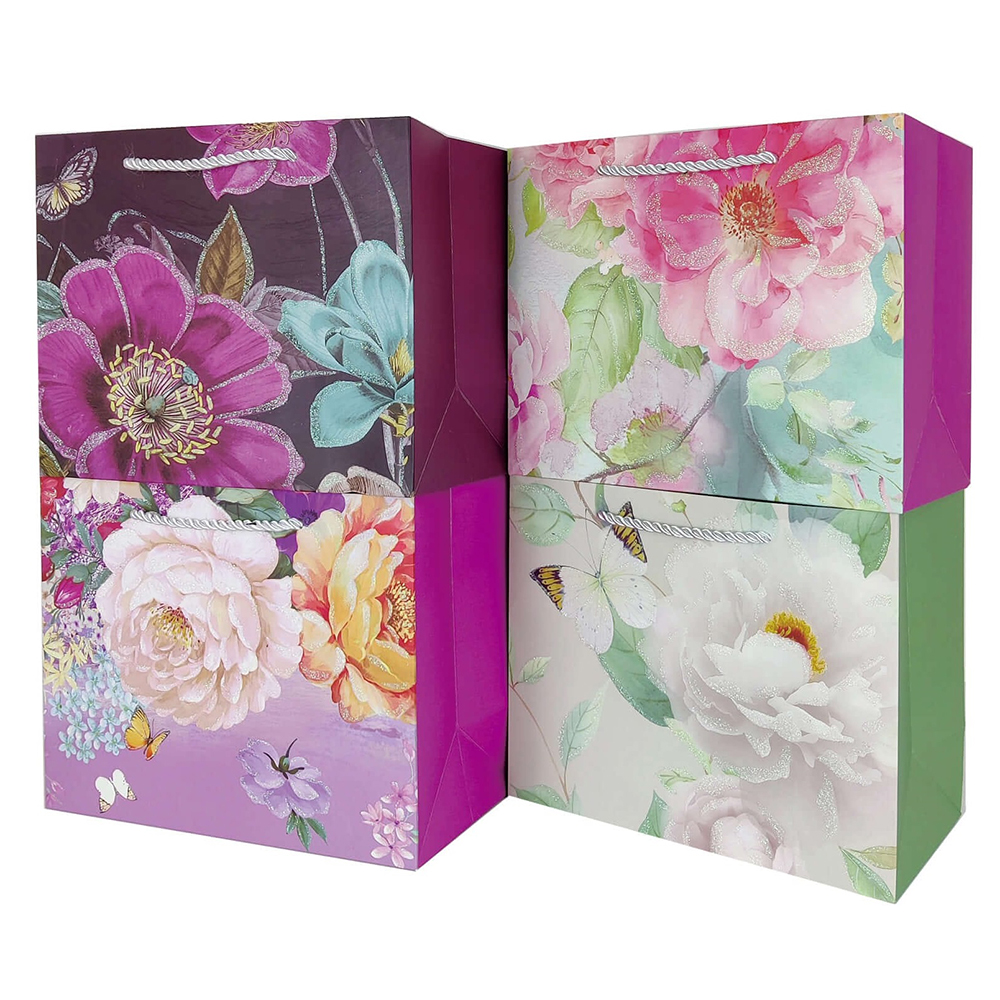 Set 4 pungi cadou multicolor, 55x40x15 cm, floare, PZ3786