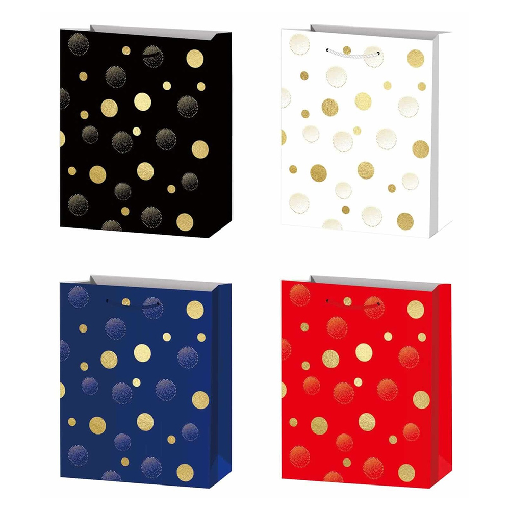 Set 4 pungi cadou negru, alb, albastru, rosu, auriu, 32x26x10 cm, PZ3789