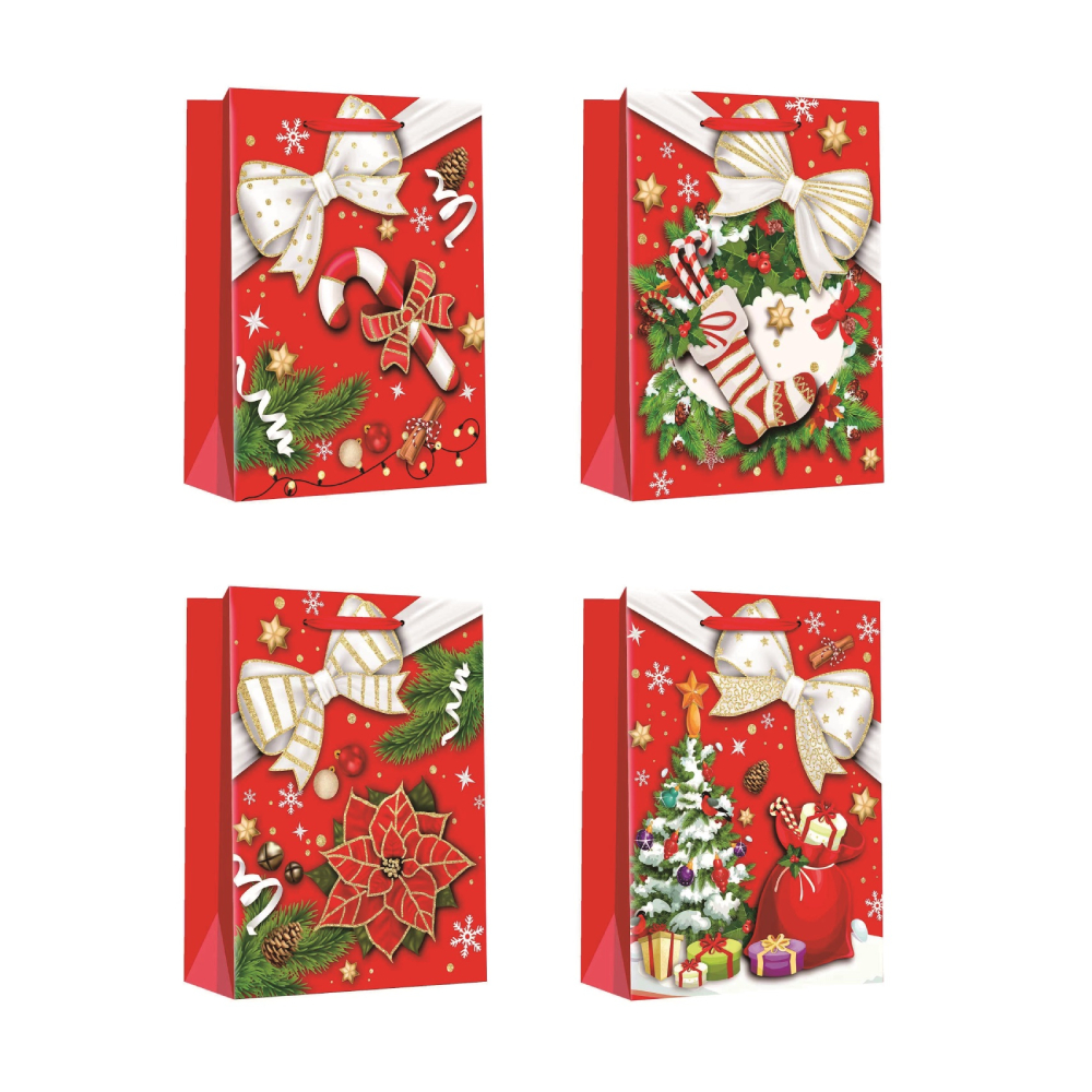 Set 4 pungi cadou, rosu, 32x26x10 cm, Craciun, PPPZ7239