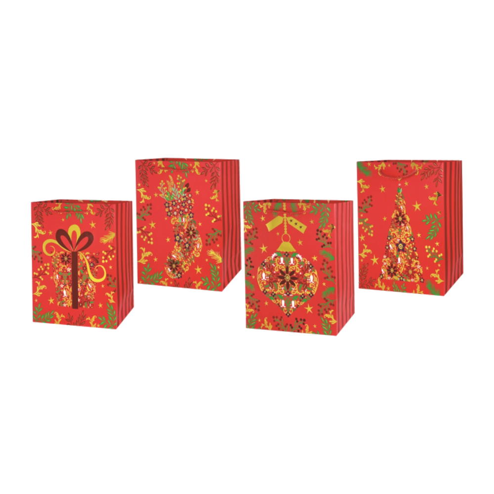 Set 4 pungi cadou, rosu, 32x26x10 cm, Craciun, PPPZ7275