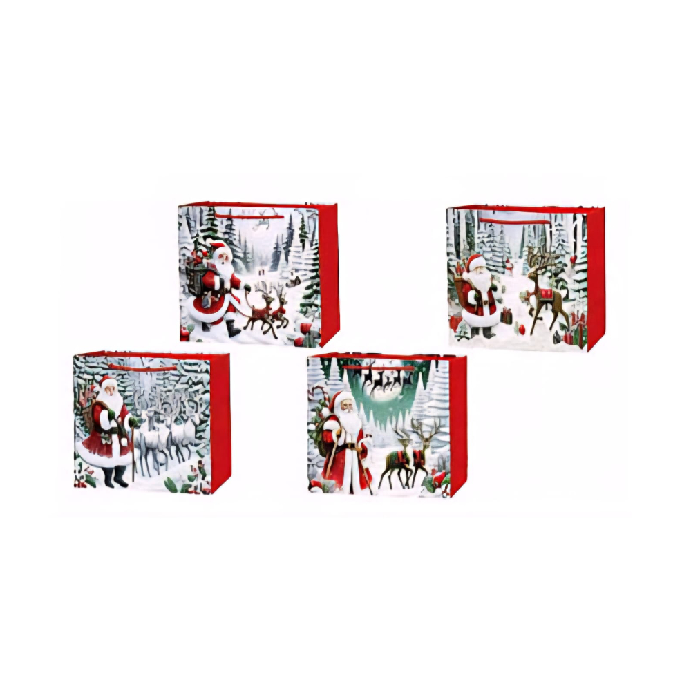 Set 4 pungi cadou, rosu, alb, 23x18x10 cm, Craciun, PPPZ7505