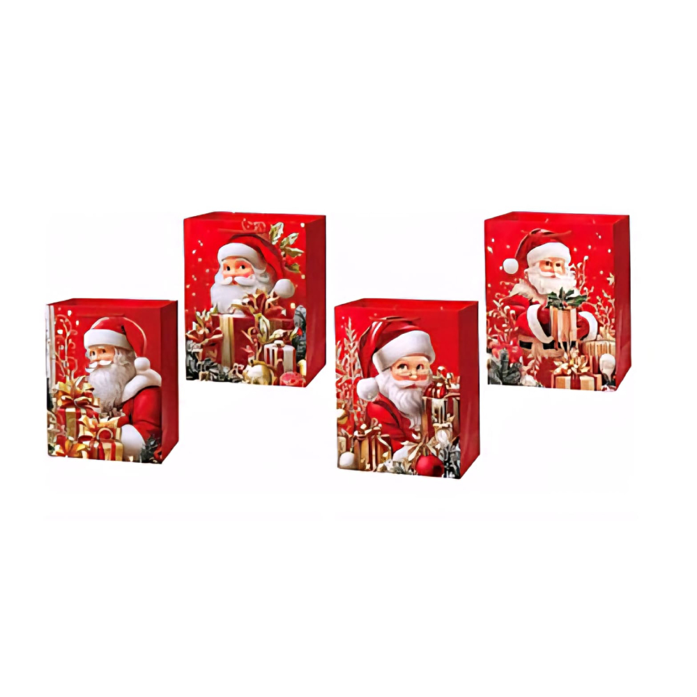 Set 4 pungi cadou, rosu, alb, 40x30x12 cm, Craciun, PPPZ7501