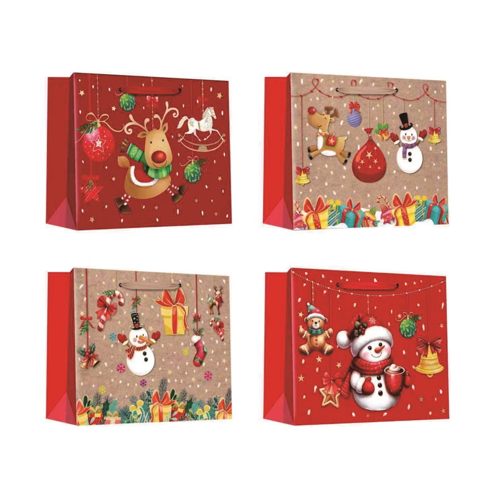 Set 4 pungi cadou, rosu, crem, 31x25x12 cm, Craciun, PPPZ7242