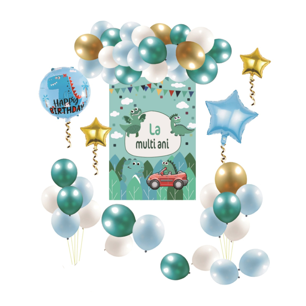 Set 44 baloane, verde, alb, albastru, dinozaur, PPTZ5365