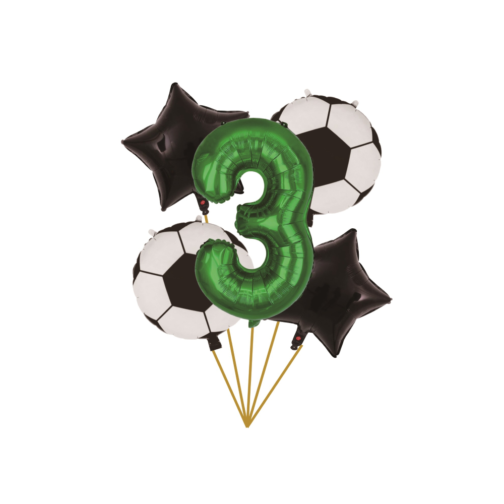 Set 5 baloane alb, negru, verde, cifra 3, fotbal, PPTZ5378-3