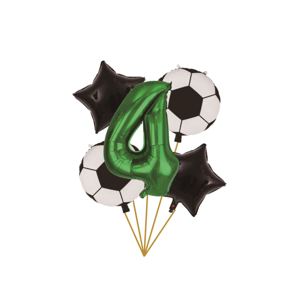 Set 5 baloane alb, negru, verde, cifra 4, fotbal, PPTZ5378-4