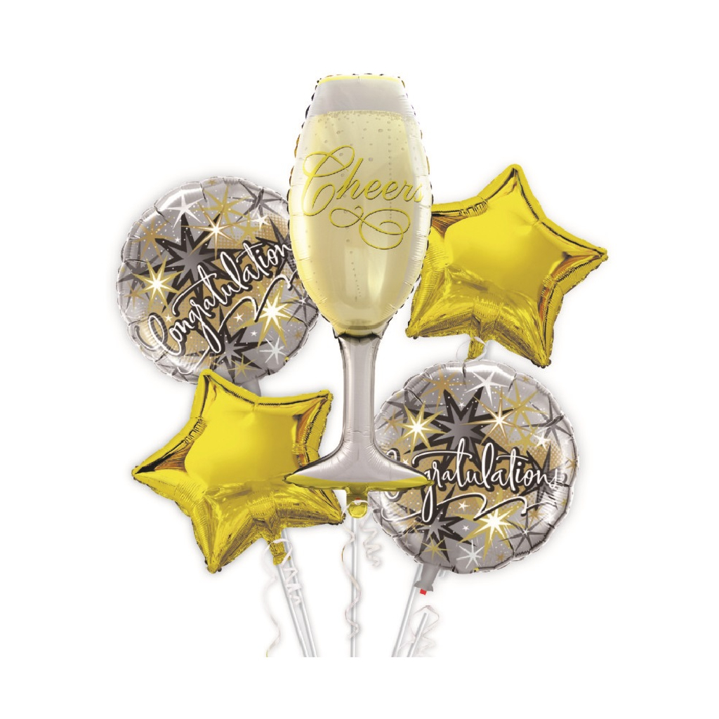 Set 5 baloane party, folie metalizata auriu, negru, alb, argintiu, TZ5130, sampanie, 100x45 cm